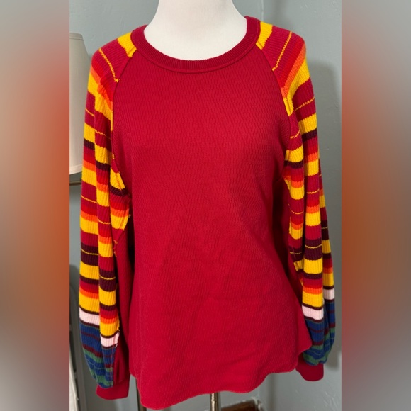 Free People We the Free Rainbow Dreams Balloon Sleeve Pullover Textured Sweater - Picture 2 of 6